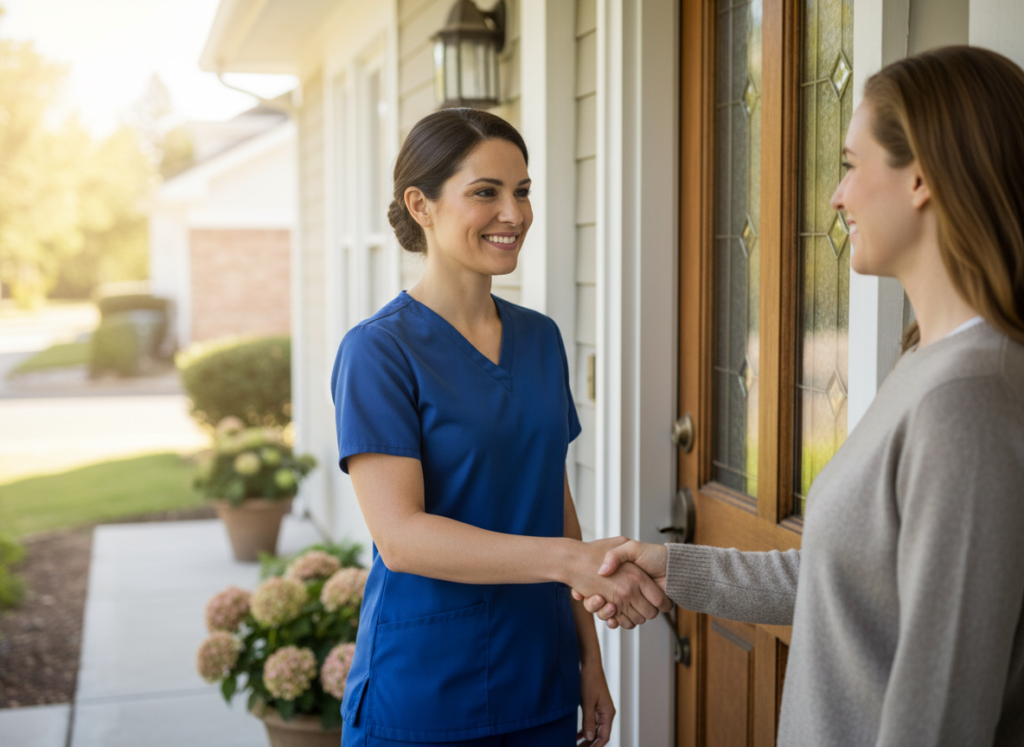 Nurse and family member after a home visit