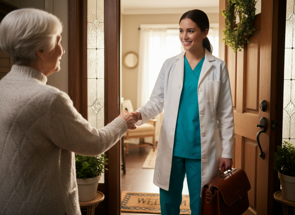 Nurse arriving for a first home visit