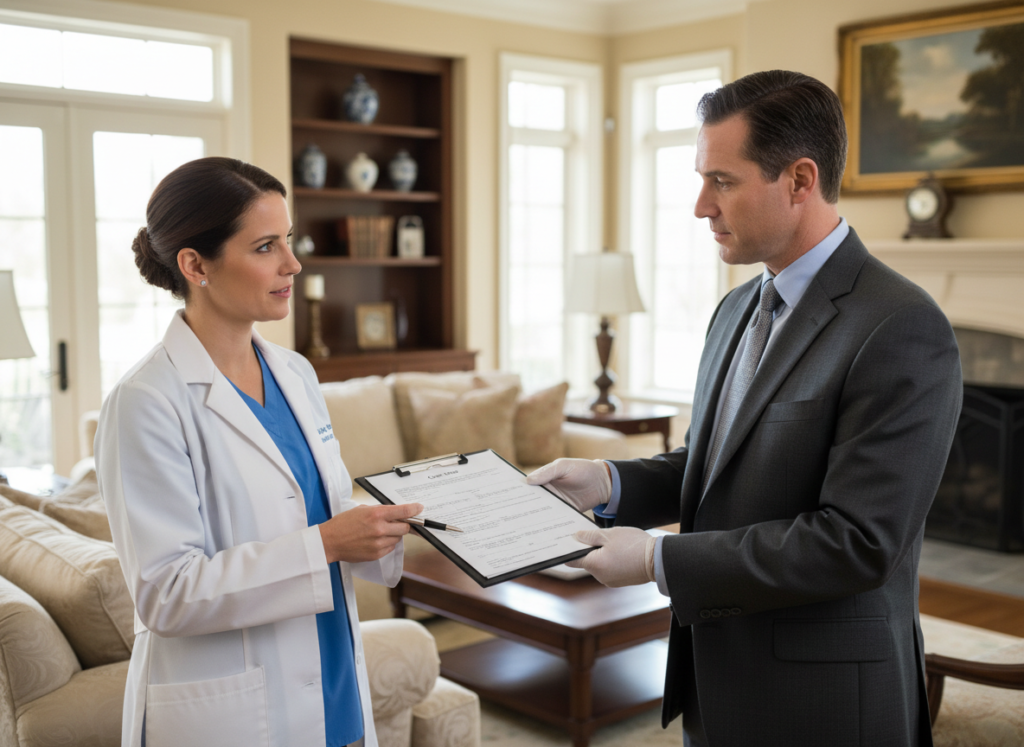 Nurse reviewing care documentation with an attorney